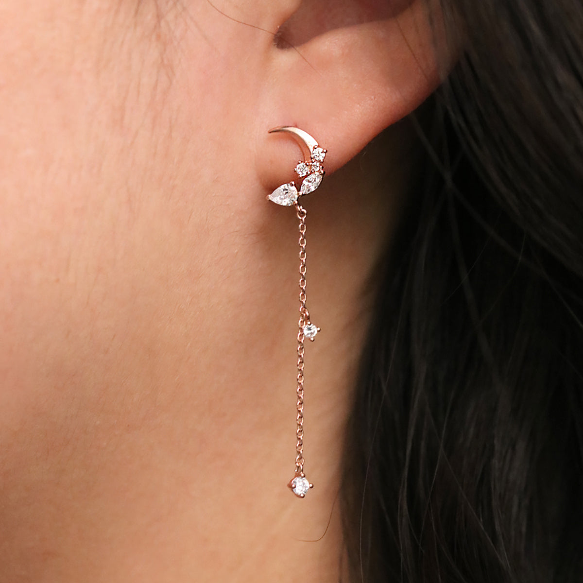 Sparkle Moon Drop Chain Earrings-4
