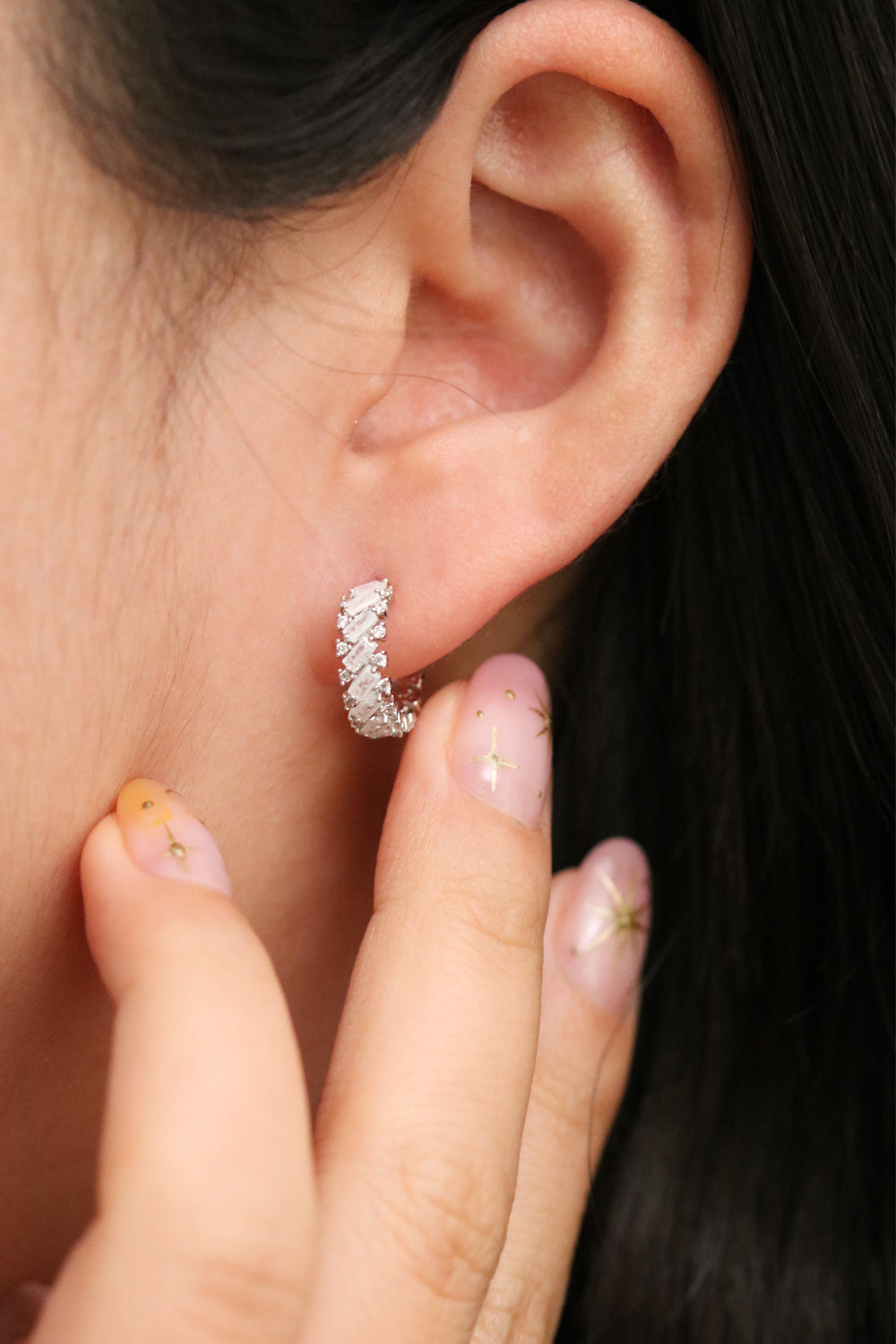 White Topaz Semi-Hoop Earring-2