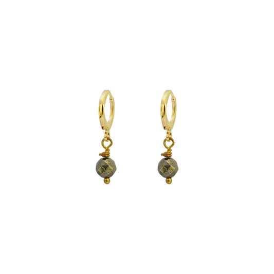 Minimalist faceted bronze pyrite gemstone huggie earrings | by Ifemi Jewels-0
